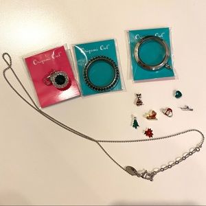 Origami Owl Holiday Winter Christmas Crystal Floating Charm Locket Set NWOT